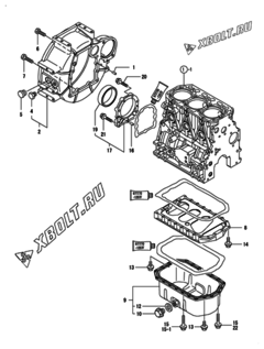  Двигатель Yanmar 3TNV88-BDSAC, узел -  Маховик с кожухом и масляным картером 