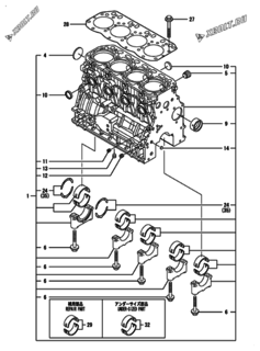  Двигатель Yanmar 4TNV88-BGMG, узел -  Блок цилиндров 