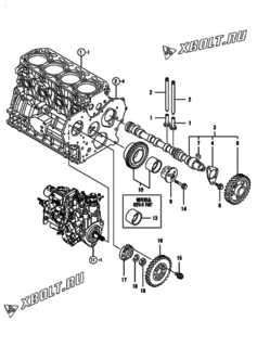  Двигатель Yanmar 4TNV88-BGMG, узел -  Распредвал и приводная шестерня 