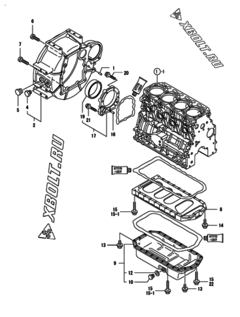  Двигатель Yanmar 4TNV88-BDSAT, узел -  Маховик с кожухом и масляным картером 