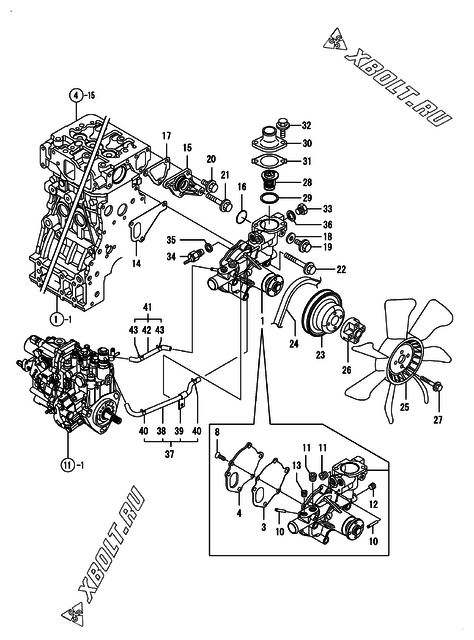  Система водяного охлаждения двигателя Yanmar 4TNV88-BDSAT