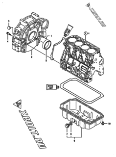  Двигатель Yanmar 4TNV98-ZGGEH, узел -  Маховик с кожухом и масляным картером 