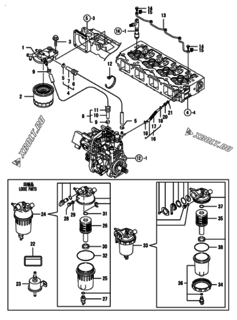  Двигатель Yanmar 4TNV98-ZGGEH, узел -  Топливопровод 