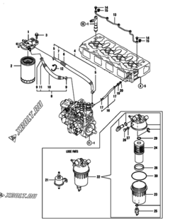  Двигатель Yanmar 4TNV98-GGEC, узел -  Топливопровод 
