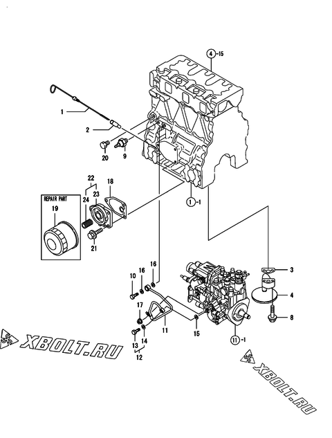  Система смазки двигателя Yanmar 3TNV82A-GGEC