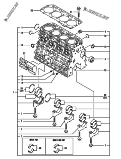  Двигатель Yanmar 4TNV88-GGEC, узел -  Блок цилиндров 
