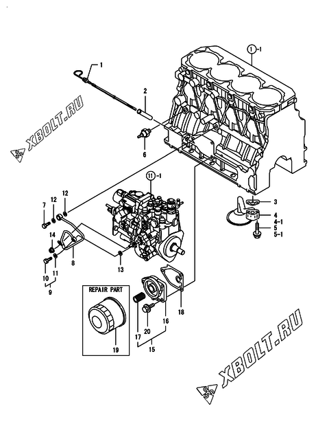  Система смазки двигателя Yanmar 4TNV88-GGEC