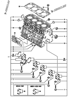  Двигатель Yanmar 4TNV88-GGE2, узел -  Блок цилиндров 