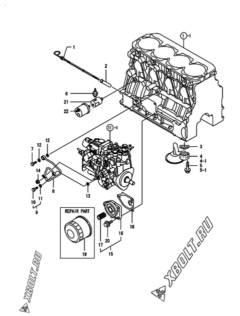  Система смазки двигателя Yanmar 4TNV88-GGE2