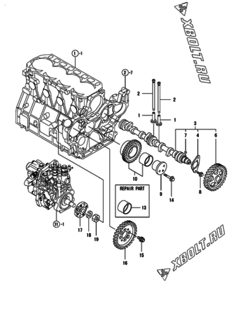  Двигатель Yanmar 4TNV98-GGE2, узел -  Распредвал и приводная шестерня 