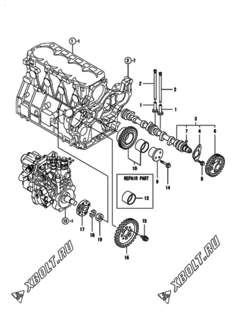  Двигатель Yanmar 4TNV98T-GGE2, узел -  Распредвал и приводная шестерня 