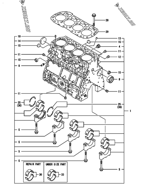 Блок цилиндров двигателя Yanmar 4TNV106-GGE2