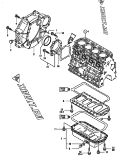  Двигатель Yanmar 4TNV84T-ZDSA2D, узел -  Маховик с кожухом и масляным картером 