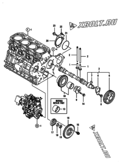  Двигатель Yanmar 4TNV84T-ZDSA2D, узел -  Распредвал и приводная шестерня 