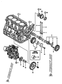  Двигатель Yanmar 4TNV98T-ZNSA2D, узел -  Распредвал и приводная шестерня 