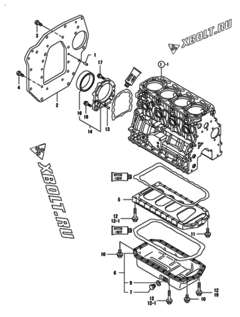  Двигатель Yanmar 4TNV84T-ZDSA3DT, узел -  Крепежный фланец и масляный картер 