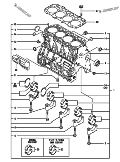  Двигатель Yanmar 4TNV94L-BVYU, узел -  Блок цилиндров 