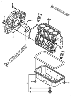  Двигатель Yanmar 4TNV94L-BVYU, узел -  Маховик с кожухом и масляным картером 