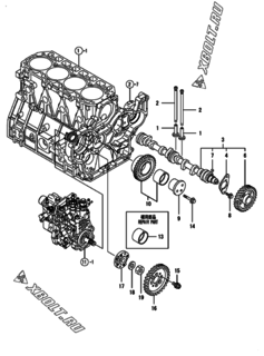  Двигатель Yanmar 4TNV94L-BVYU, узел -  Распредвал и приводная шестерня 