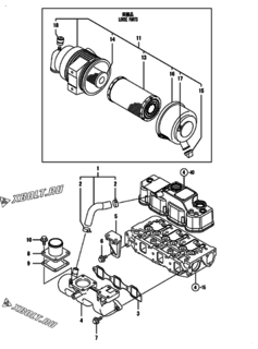  Двигатель Yanmar 3TNV82A-BDMHS, узел -  Впускной коллектор и воздушный фильтр 