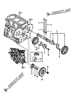  Двигатель Yanmar 3TNV82A-BPMS, узел -  Распредвал и приводная шестерня 