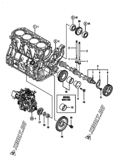  Двигатель Yanmar 4TNV98T-ZNDI, узел -  Распредвал и приводная шестерня 