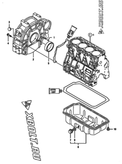  Двигатель Yanmar 4TNV98T-ZGPGE, узел -  Маховик с кожухом и масляным картером 