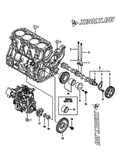  Двигатель Yanmar 4TNV98T-ZGPGE, узел -  Распредвал и приводная шестерня 