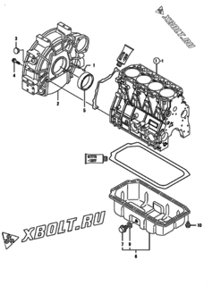  Двигатель Yanmar 4TNV98-ZGPGE, узел -  Маховик с кожухом и масляным картером 