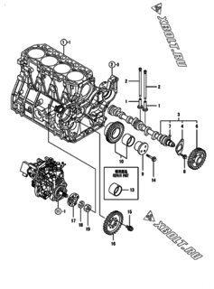  Двигатель Yanmar 4TNV98-ZGPGE, узел -  Распредвал и приводная шестерня 