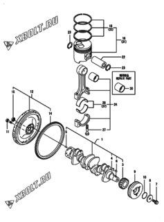  Двигатель Yanmar 4TNE98-BQLS, узел -  Коленвал и поршень 