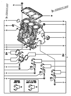  Двигатель Yanmar 3TNV84T-BGKM, узел -  Блок цилиндров 