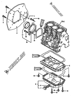  Двигатель Yanmar 3TNV84T-BGKM, узел -  Крепежный фланец и масляный картер 