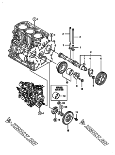  Двигатель Yanmar 3TNV88-BGKM, узел -  Распредвал и приводная шестерня 