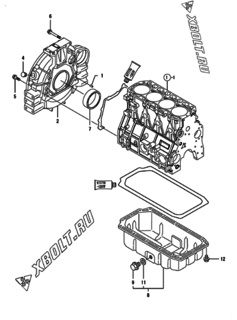  Двигатель Yanmar 4TNV98-NXG, узел -  Маховик с кожухом и масляным картером 