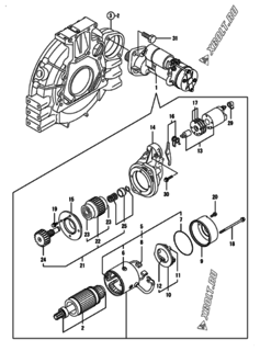  Двигатель Yanmar 4TNV98-NXG, узел -  Стартер 