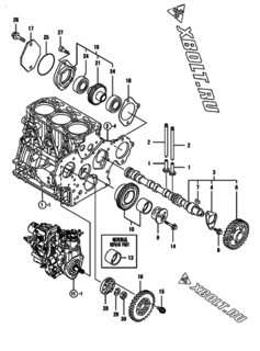  Двигатель Yanmar 3TNV88-BDVR, узел -  Распредвал и приводная шестерня 