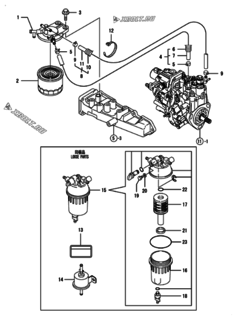  Двигатель Yanmar 3TNV88-BDVR, узел -  Топливопровод 
