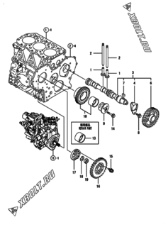  Двигатель Yanmar 3TNV82A-BDMW, узел -  Распредвал и приводная шестерня 