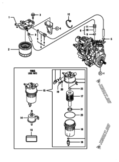  Двигатель Yanmar 3TNV82A-BDMW, узел -  Топливопровод 
