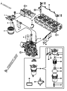  Двигатель Yanmar 4TNV98-ZNHQ, узел -  Топливопровод 