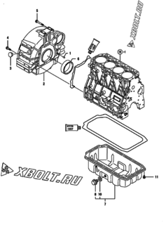  Двигатель Yanmar 4TNV98T-ZNHQ, узел -  Маховик с кожухом и масляным картером 