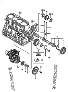  Двигатель Yanmar 4TNV98T-ZNHQ, узел -  Распредвал и приводная шестерня 