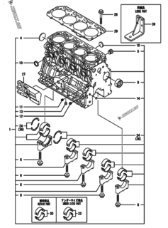  Двигатель Yanmar 4TNV88-GGEHC, узел -  Блок цилиндров 