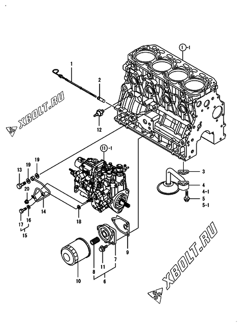  Система смазки двигателя Yanmar 4TNV88-GGEHC