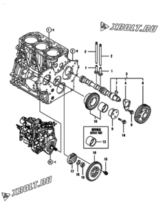  Двигатель Yanmar 3TNV88-GGEHC, узел -  Распредвал и приводная шестерня 