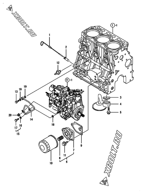  Система смазки двигателя Yanmar 3TNV88-GGEHC