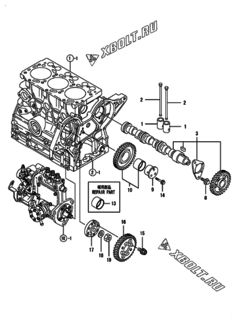  Двигатель Yanmar 3TNV76-XGZ, узел -  Распредвал и приводная шестерня 