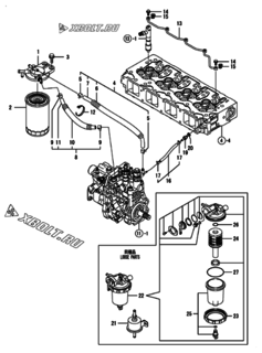 Двигатель Yanmar 4TNV98-SCKS, узел -  Топливопровод 