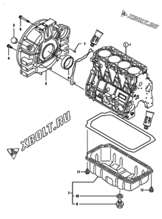  Двигатель Yanmar 4TNV98-ZWDB8U, узел -  Маховик с кожухом и масляным картером 